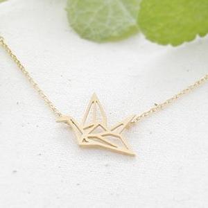Origami Bird Necklace In Gold